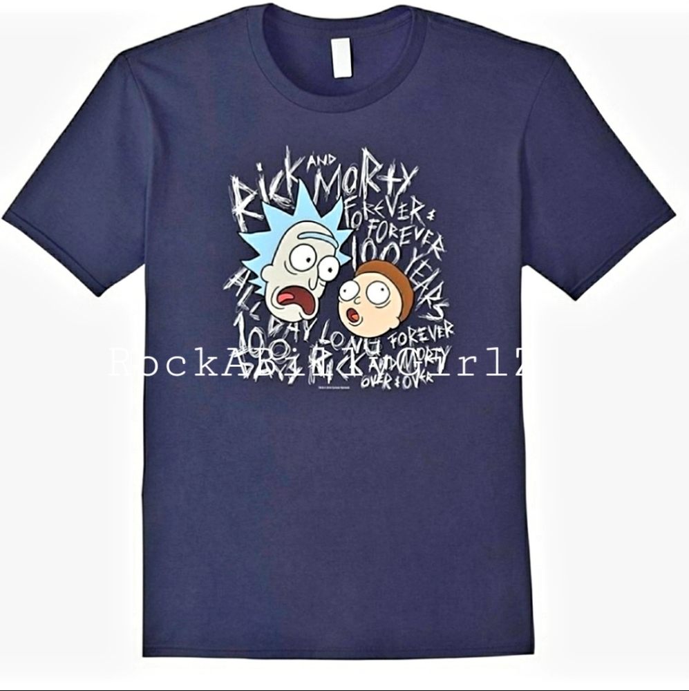Rick & Morty 100 Years All Day Forever Blue Tee Shirt Adult Swim Rick Sanchez